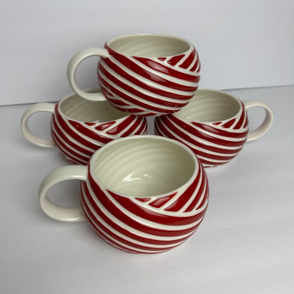 NWOT Starbucks Peppermint Swirl  Red & White Mugs Set of 4